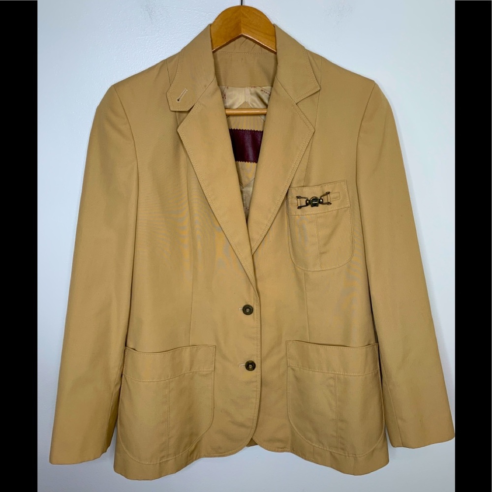 Aigner Size 12 Vintage Blazer Tan Two Button Closure Aigner Decal Classy